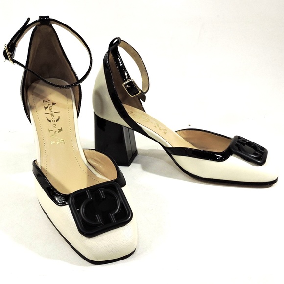 ALESSANDRO DI MARIA 🇮🇹 WOMEN'S OFF WHITE & BLACK COMFORT SANDALS - Picture 1 of 8